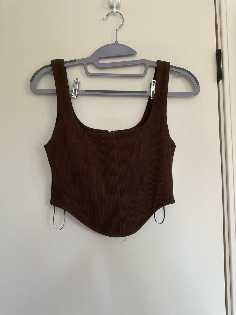 Chocolate Brown Ribbed Bustier Tank Pointed Hem Size S